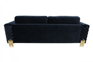 Homeroots 95" Black Velvet Sofa With Gold Legs   488838