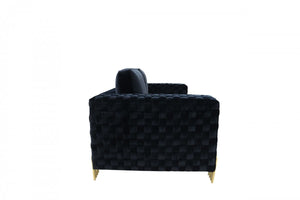 Homeroots 95" Black Velvet Sofa With Gold Legs   488838