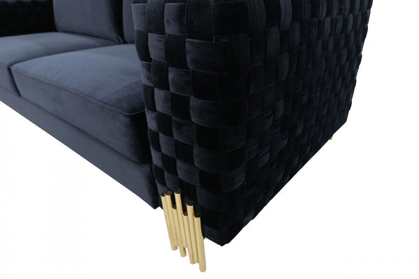 Homeroots 95" Black Velvet Sofa With Gold Legs   488838