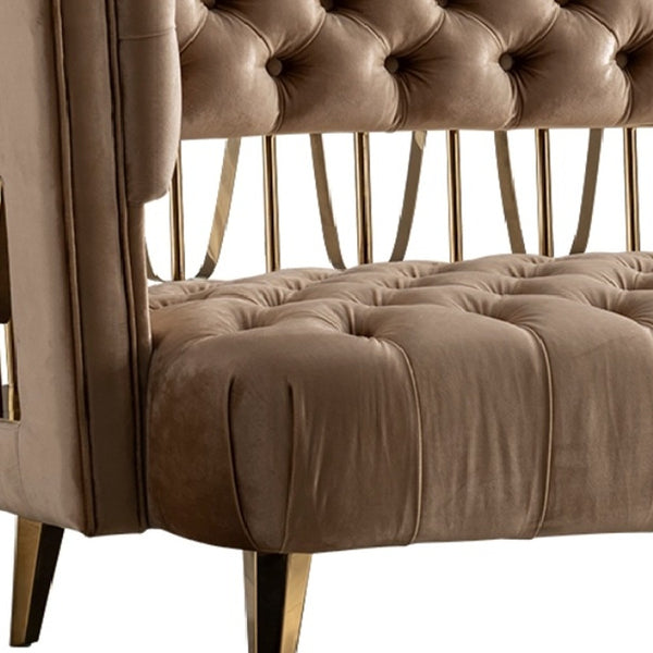 Homeroots 84" Beige Velvet Sofa With Gold Legs   488839