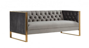 Homeroots 75" Gray Velvet Sofa With Gold Legs   488841