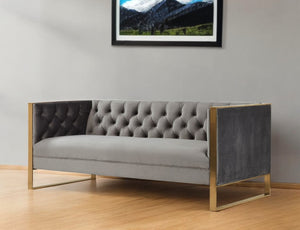 Homeroots 75" Gray Velvet Sofa With Gold Legs   488841