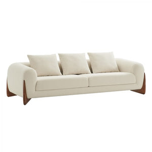 Homeroots 100" Cream Fabric Sofa With Wood Brown Legs   488842