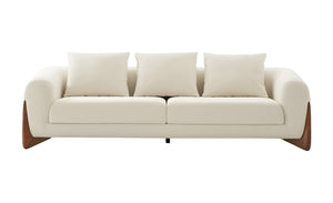 Homeroots 100" Cream Fabric Sofa With Wood Brown Legs   488842