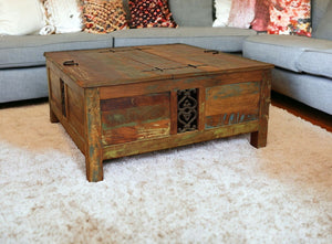 Homeroots 40" Rustic Brown Reclaimed Wood Square Lift Top Coffee Table   488844