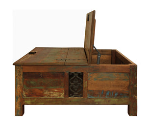 Homeroots 40" Rustic Brown Reclaimed Wood Square Lift Top Coffee Table   488844