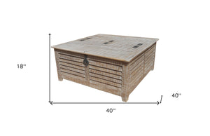 HomeRoots 40" Gray Distressed Solid Wood Square Lift-Top Coffee Table - Vintage Charm & Hidden Storage 488846