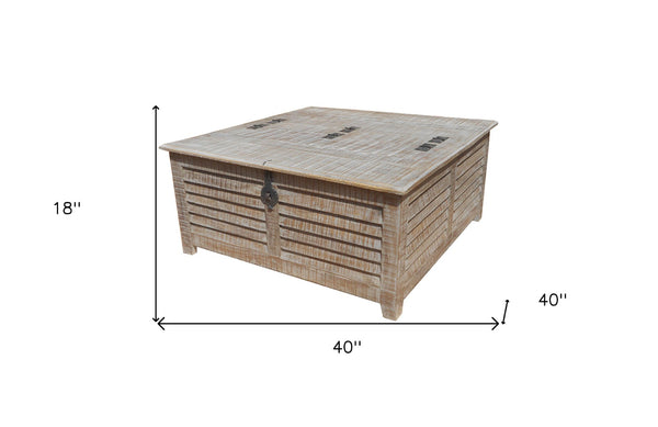 HomeRoots 40" Gray Distressed Solid Wood Square Lift-Top Coffee Table - Vintage Charm & Hidden Storage 488846