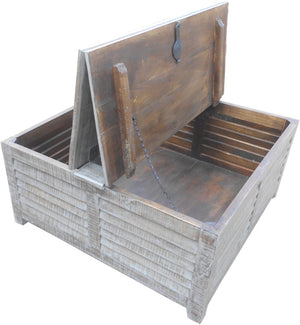 HomeRoots 40" Gray Distressed Solid Wood Square Lift-Top Coffee Table - Vintage Charm & Hidden Storage 488846