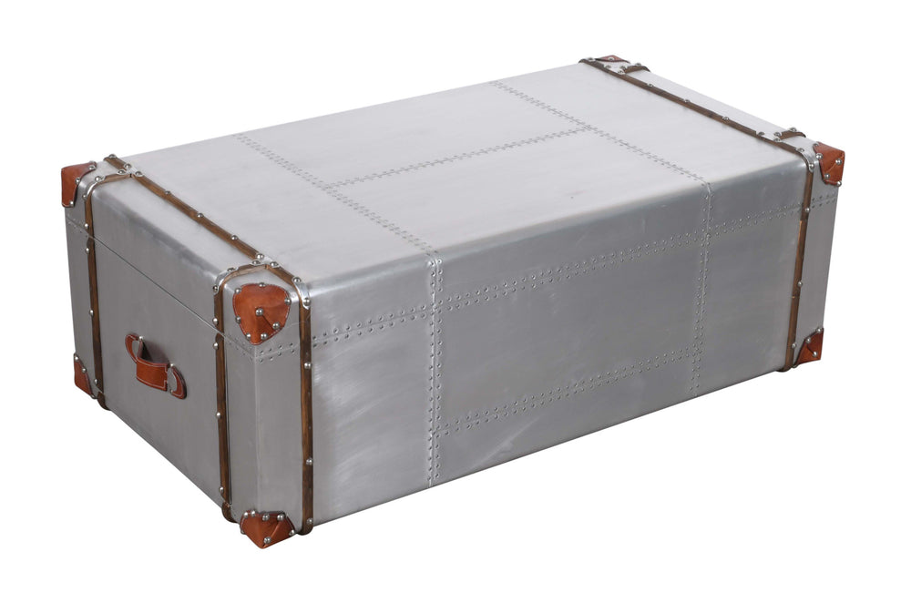 Homeroots 48" Silver Aluminum Rectangular Storage Coffee Table   488847