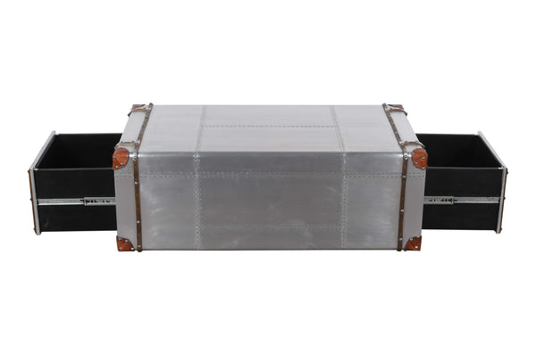 Homeroots 48" Silver Aluminum Rectangular Storage Coffee Table   488847