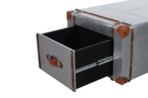 Homeroots 48" Silver Aluminum Rectangular Storage Coffee Table   488847