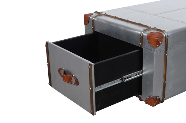 Homeroots 48" Silver Aluminum Rectangular Storage Coffee Table   488847