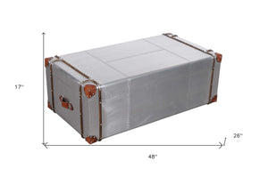 Homeroots 48" Silver Aluminum Rectangular Storage Coffee Table   488847