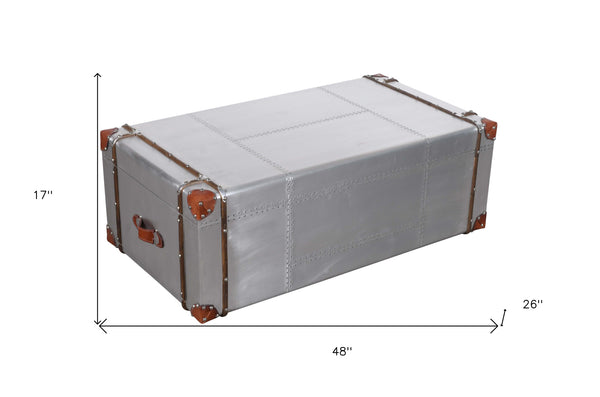 Homeroots 48" Silver Aluminum Rectangular Storage Coffee Table   488847