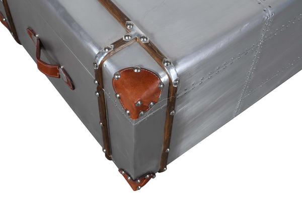 Homeroots 48" Silver Aluminum Rectangular Storage Coffee Table   488847