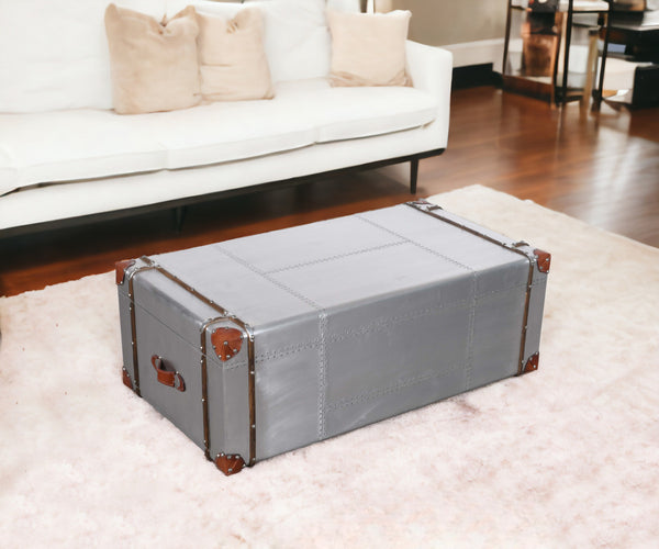 Homeroots 48" Silver Aluminum Rectangular Storage Coffee Table   488847