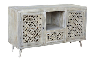 Homeroots 55" Gray Solid Wood Cabinet Enclosed Storage Worn Tv Stand  Solid Wood 488848