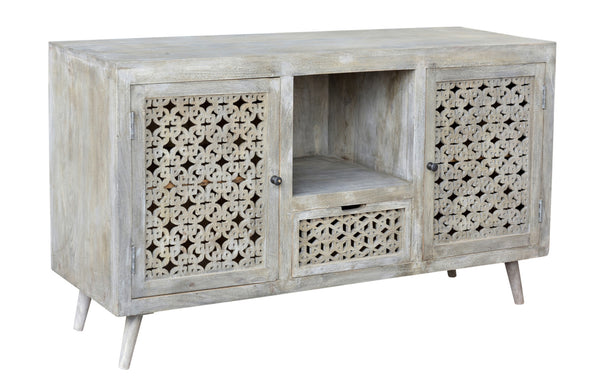 Homeroots 55" Gray Solid Wood Cabinet Enclosed Storage Worn Tv Stand  Solid Wood 488848