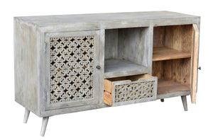 Homeroots 55" Gray Solid Wood Cabinet Enclosed Storage Worn Tv Stand  Solid Wood 488848