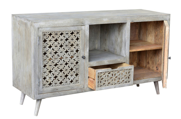 Homeroots 55" Gray Solid Wood Cabinet Enclosed Storage Worn Tv Stand  Solid Wood 488848