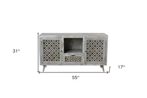 Homeroots 55" Gray Solid Wood Cabinet Enclosed Storage Worn Tv Stand  Solid Wood 488848