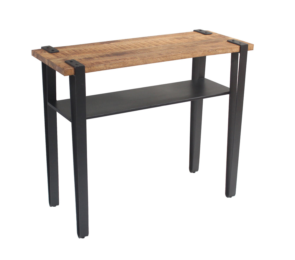 Homeroots Set Of Two 36" Brown And Black Solid Wood Distressed Console Table With Storage   488850