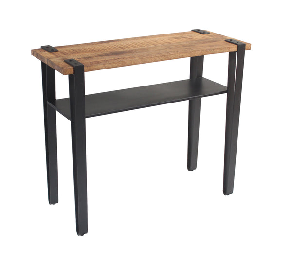 Homeroots Set Of Two 36" Brown And Black Solid Wood Distressed Console Table With Storage   488850