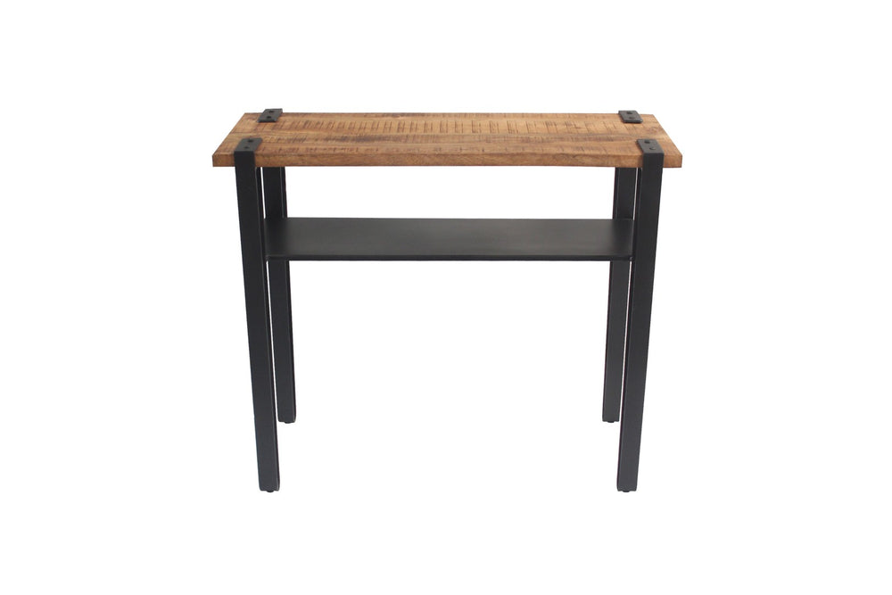 HomeRoots Set of Two 36" Distressed Console Tables in Brown and Black - Stylish Storage for Any Room 488850