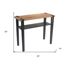 Homeroots Set Of Two 36" Brown And Black Solid Wood Distressed Console Table With Storage   488850