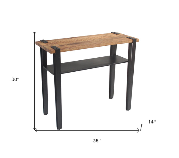 Homeroots Set Of Two 36" Brown And Black Solid Wood Distressed Console Table With Storage   488850