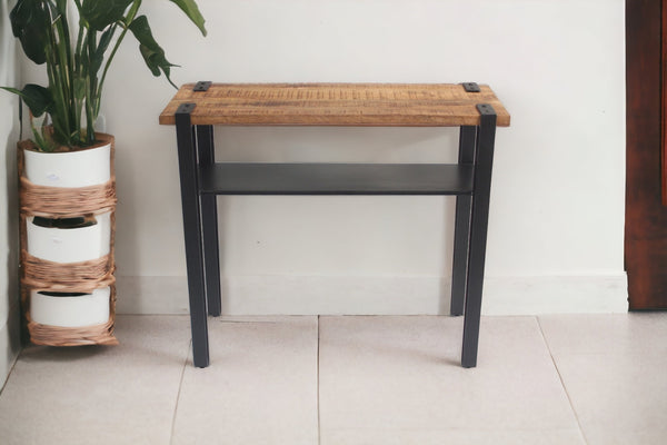 Homeroots Set Of Two 36" Brown And Black Solid Wood Distressed Console Table With Storage   488850