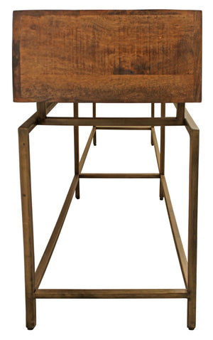 Homeroots 72" Brown And Brass Solid Wood Distressed Frame Console Table With Storage   488852