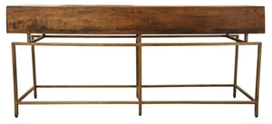 Homeroots 72" Brown And Brass Solid Wood Distressed Frame Console Table With Storage   488852