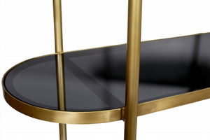 Homeroots 46" Black And Gold Glass Oval Console Table With Storage   488853