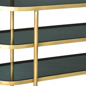 Homeroots 46" Black And Gold Glass Oval Console Table With Storage   488853