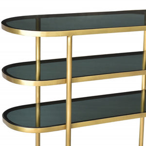 Homeroots 46" Black And Gold Glass Oval Console Table With Storage   488853