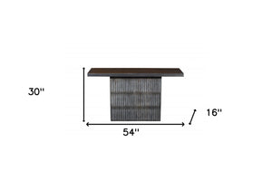 Homeroots 54" Brown Solid Wood Distressed Pedestal Console Table   488854