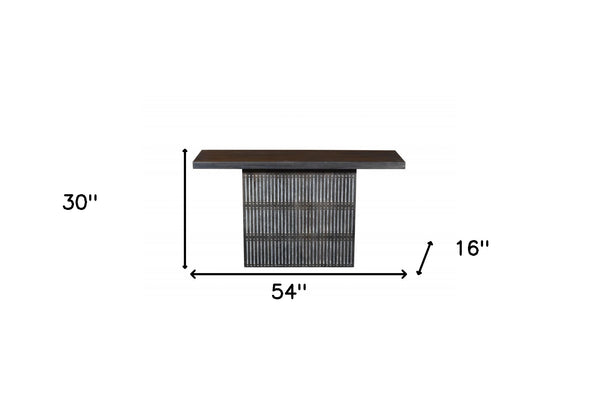 Homeroots 54" Brown Solid Wood Distressed Pedestal Console Table   488854