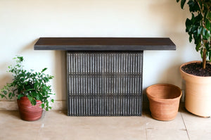 Homeroots 54" Brown Solid Wood Distressed Pedestal Console Table   488854