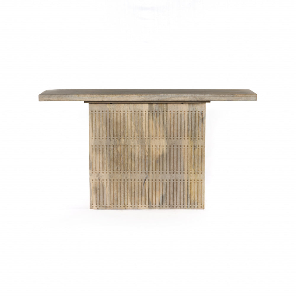 Homeroots 54" Ivory Solid Wood Distressed Pedestal Console Table   488855