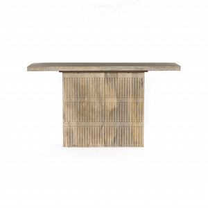 Homeroots 54" Ivory Solid Wood Distressed Pedestal Console Table   488855