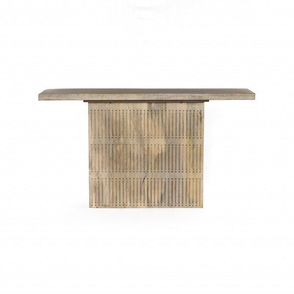 Homeroots 54" Ivory Solid Wood Distressed Pedestal Console Table   488855