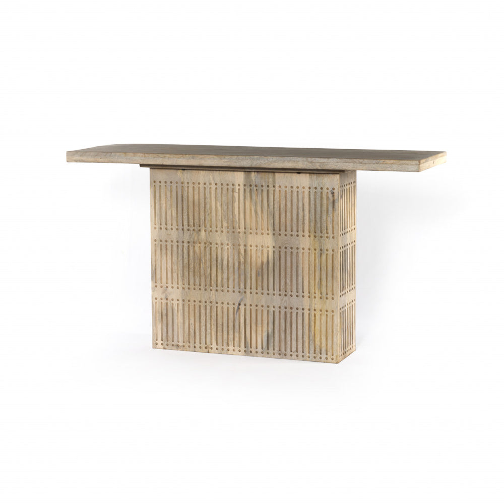 Homeroots 54" Ivory Solid Wood Distressed Pedestal Console Table   488855