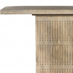 Homeroots 54" Ivory Solid Wood Distressed Pedestal Console Table   488855