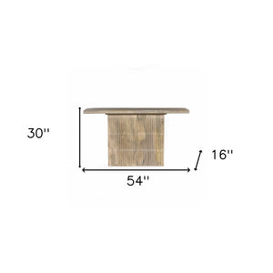 Homeroots 54" Ivory Solid Wood Distressed Pedestal Console Table   488855
