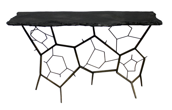 Homeroots 51" Black Stone Abstract Console Table   488856