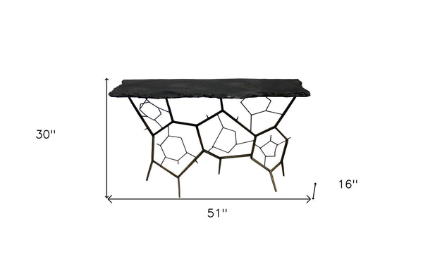 Homeroots 51" Black Stone Abstract Console Table   488856