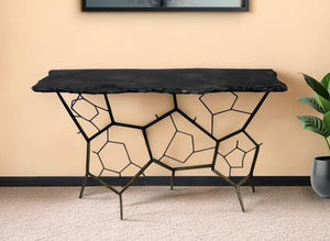 Homeroots 51" Black Stone Abstract Console Table   488856