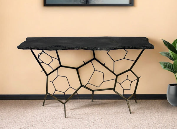 Homeroots 51" Black Stone Abstract Console Table   488856
